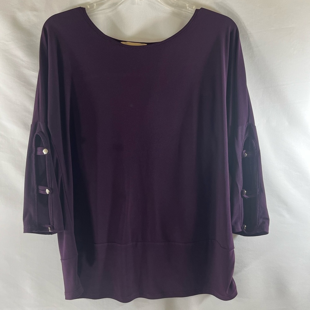 Diana Belle Women’s Purple Blouse With 3 Silver Buttons on 3/4 Sleeves Size L